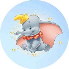 an elephant sitting on top of a star filled blue sky with stars around it's neck