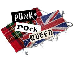 punk rock queen and the united kingdom flag are on top of each other with words written across them