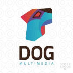 the logo for dog multimedia, which is designed with colorful geometric shapes and has an arrow pointing