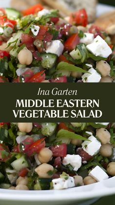 Ina Garten Middle Eastern Vegetable Salad Middle Eastern Vegetable Salad, Middle Eastern Chickpea Salad, Middle Eastern Salad, Shirazi Salad, Middle Eastern Salads, Cheese Flatbread, Mediterranean Diet Meal Plan, Large Salad Bowl, Juicy Tomatoes