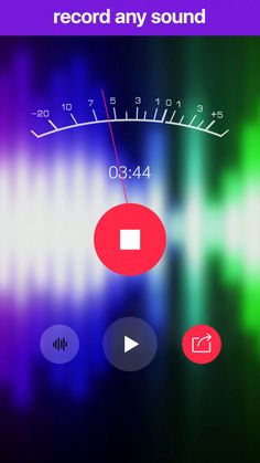 the sound recorder app on an iphone with colorful lights in the background and music play button highlighted