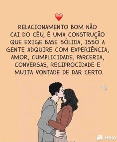 a couple kissing in front of an orange background with the caption that reads, relacionmentoo bomb nao cat do ceu e uma construca