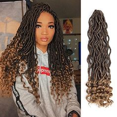 Eerya 1B/27 Ombre Goddess Faux Locs Crochet Braiding Hair with Curly Ends Wavy Faux Locs, Cuban Twist Hair, Goddess Faux Locs, Curly Faux Locs, Crochet Braiding Hair, Faux Locs Crochet, Locs Crochet, Faux Locs Hairstyles