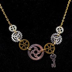 Handmade Necklace Style: Two-Tone Steampunk Gears & Key Necklace Length: 16"-18" Comes With Organza Bag New Makes A Great Gift For Any Occasion Or Holiday! Don't Forget To Check Out My Other Styles! Keywords: Two-Tone, Steampunk, Gears, Key, Vintage, Goth, Industrial, Punk, Present, Birthday, Gift, Handmade, Made In Usa, Nj Artist, Female Owned, Artisan, Craft Steam Punk Necklace, Old Key Crafts, Steampunk Jewelry Diy, Key Crafts, Steampunk Crafts, Steampunk Gears, Steam Punk Jewelry, Easy Jewelry, Steampunk Necklace