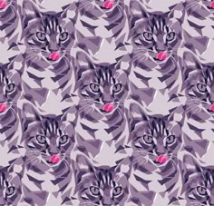 a cat's face is shown in purple and white