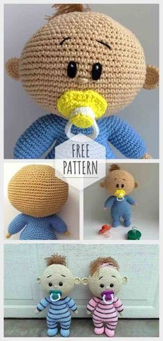 crocheted stuffed animals are shown with the words free pattern on them and an image of