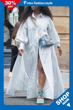 knowfashionstyle White Casual Stripe Print Buttons Turndown Collar Long Sleeve Vacation Plus Size Maxi Shirt Dresses Stylish Work Attire, Effortlessly Chic Outfits, Plus Size Vintage, Classy Casual Outfits, Maxi Shirt Dress, Casual Chic Outfit, Casual Stripes, Shirt Dresses, Work Attire