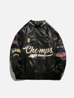 Aelfric Eden Letter-Embroidered Racing Jacket Grunge Summer Outfits, Leather Varsity Jackets, Top Streetwear Brands, Aelfric Eden, Trendy Streetwear, Racing Jacket, Oversize Fashion, Clothing Details, Cool Jackets