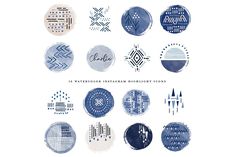 blue and white watercolor circles with the words, ` person's instagram highlight icons