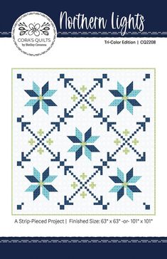 the northern lights quilt pattern is shown in blue and green