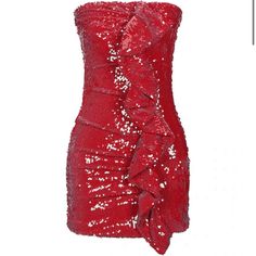 So Cute! Red Carpet Mini Dress For Summer, Glamorous Red Strapless Dress, Red Carpet Mini Dress For Party Season, Holiday Red Carpet Mini Dress, Red Carpet Ruffled Sleeveless Dress, Chic Holiday Dresses For Red Carpet, Red Carpet Sleeveless Dress With Ruffles, Sleeveless Ruffled Red Carpet Dress, Sleeveless Ruffle Dress For Red Carpet