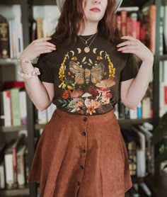 Cute Vintage Outfits Summer, Alexis Core Outfit, Fairycore Work Outfit, Casual Grunge Outfits Plus Size, Goblincore Shirt, Casual Cottagecore Outfits Spring, Cottagecore Fits Casual, Goblincore Goth, Cottagecore Plus Size Fashion