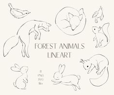 an animal's line art is shown in black and white, with the words forest animals on it