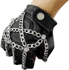 PRICES MAY VARY. Meterial: leather Main Color: Black Length : approx. 15.5 cm width : approx. 10.5 cm New Heavy Metal Chain Men's Half Finger Fingerless Gloves Fingerless Gloves Aesthetic, Black Metal Fashion, Gloves Aesthetic, Metal Outfit, Chains Aesthetic, Heavy Metal Fashion, Punk Accessories, Biker Jewelry, Metal Clothing