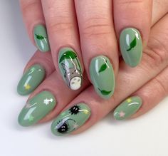 Studio Ghibli nails are always a must 🍃🌟 #handpaintednailart #luxapolish #luxaaf #luxagang #dallasnailtech #dallasnails #gelmanicure… | Instagram Totoro Nails Designs, Studio Ghibli Nail Designs, Ghibli Studio Nails, Ghibli Nail Designs, Totoro Nails Studio Ghibli, Ghibli Inspired Nails, Studio Ghibli Nails Simple, Studio Ghibli Inspired Nails