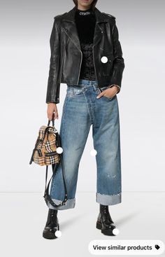 Crossover Jeans, Wide Leg Jeans Outfit, Looks Jeans, Jeans Outfit Winter, Casual Chique, Jeans Outfit Casual, Leather Jacket Outfits, Casual Chic Outfit, Jeans Outfit