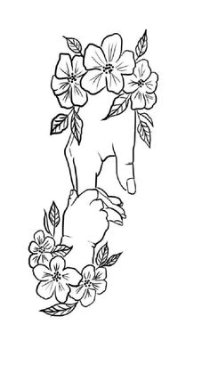 the outline of a cat with flowers on it