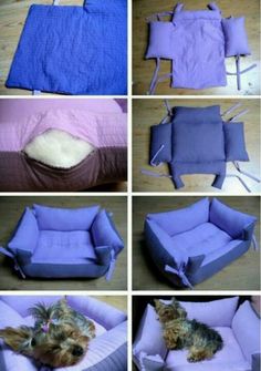 there are many different pictures of the same dog bed that is made out of material