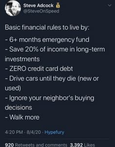 the tweet has been posted to someone about their financial rules and how they are doing