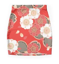 Super stretchy and durable polyester mini skirt. Vibrant, high-quality sublimation print across the front and back. Size range XXS-2XL. Gorgeous red white and black floral pattern from a traditional Japanese wedding kimono. Red Slim Fit Printed Skirt, Mini Skirt Aesthetic, Traditional Japanese Wedding, Japanese Wedding Kimono, Japanese Party, Pattern Mini Skirt, Black Floral Pattern, Japanese Wedding, Wedding Kimono