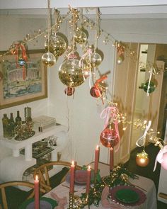 a dining room filled with lots of christmas decorations