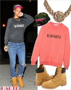 Get her haute look: Rihanna dresses down in Trukfit, Rodarte for Opening Ceremony and Timberland Timberland Boots Women Outfit, How To Wear Timberlands, Timberland Outfits Women, Timberland Outfit, Women Outfits Ideas, Rihanna Dress, Timberland Boots Outfit, Timberland Outfits, Timberland Boots Women