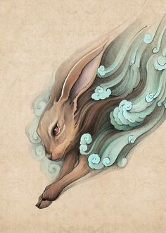 a drawing of a rabbit with waves coming out of it's back and eyes