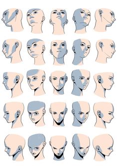 a bunch of heads with different angles and hair styles on them, all in various poses