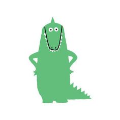 a green dinosaur standing with its hands on his hips