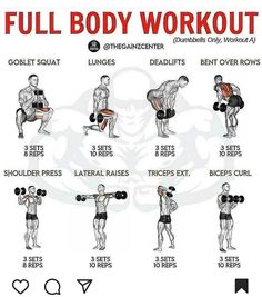 the full body workout poster shows how to use dumbbells