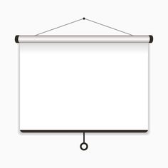 a white board hanging on a wall with a black cord and an empty sheet of paper attached to it