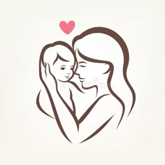 a mother holding her child in her arms with a heart above it - stock image