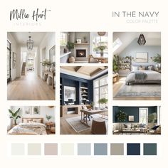 a collage of photos showing different rooms and furniture in the same color palettes