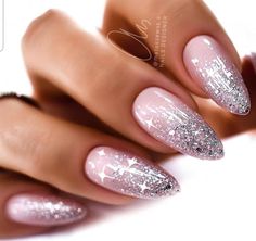 Nail Designs Valentines, Nails 2021, Sparkle Nails, Trendy Nail Art, New Year's Nails, Silver Nails, Xmas Nails, Fancy Nails