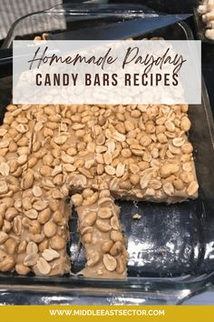 homemade playdouy candy bar recipe with almonds on top and the title overlay reads homemade playdouy candy bars recipes