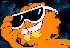 garfield the cat wearing sunglasses and holding his fist up