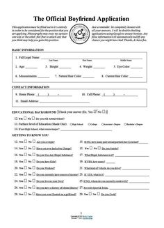 Only works if U come up with one from the depth of your heart, and livable not fantasy driven...lol, keep it real.... Official Boyfriend Application Form, The Official Boyfriend Application, Official Boyfriend Application, Boyfriend Contract, Boyfriend Application Form, Bf Application Form, The Official Girlfriend Application, Sneaky Quotes, Boyfriend Rules