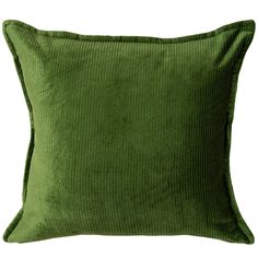 a green velvet pillow with pleated edges and a square shape in the middle, on a white background