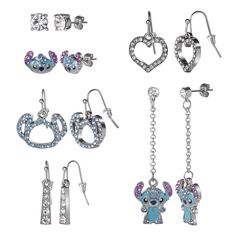 Add a playful touch to your jewelry collection with the Disney Stitch Earrings Set. This 6-pair set includes an assortment of silver-plated earrings featuring Stitch in both drop and stud styles, adorned with sparkling crystals and vibrant enamel. Perfect for fans of Lilo & Stitch! Ghost Earrings, Earring Trends, Stud Style, Hoop Earring Sets, Accessories Jewelry Earrings, Stitch Disney, Sparkling Crystal, Shop Earrings, Earring Set