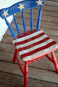 a red, white and blue chair with stars on it