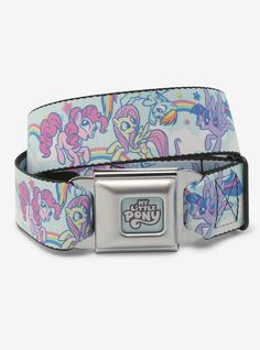 Make your outfit extra cute with this My Little Pony belt! Featuring an allover pastel print of your favorite characters and rainbows. Comes with a metal seatbelt buckle-style closure.Man-made materials1 12" wide; adjustable for pant sizes 24 to 38Made in USAItem cannot be shipped to P.O. Boxes Southpark Belt, South Park Belt, Mlp Accessories, Scene Belt, Kidcore Clothes, Cool Belt, Seatbelt Belt, Rave Babe, Make Your Outfit