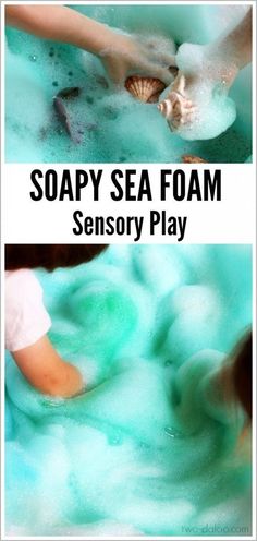 two pictures of soapy sea foam and the words soapy sea foam