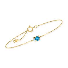 Ross-Simons - .30ct London Blue Topaz Bracelet, Swiss Blue Topaz, Diamond Accents. 6.5". RS Pure. Modern designs that complete your outfit and complement your personality. Stationed on a simple rope chain with a 1/2" extender, a .30 carat London blue topaz with a Swiss blue topaz and diamond accents shimmer in polished 14kt yellow gold. This dainty bracelet gives you the subtle dose of color your stack needs. Springring clasp, London blue topaz bracelet. Blue Topaz birthstones are the perfect gi Topaz Bracelet, Topaz Birthstone, Blue Topaz Jewelry, Blue Topaz Bracelet, Blue Topaz Necklace, Book Jewelry, Dainty Bracelet, Fine Jewelery, Bracelet Blue