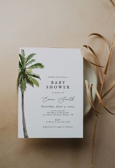 a baby shower with a palm tree on it