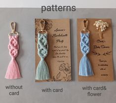 three bookmarks with tassels attached to them and the words, crochet patterns