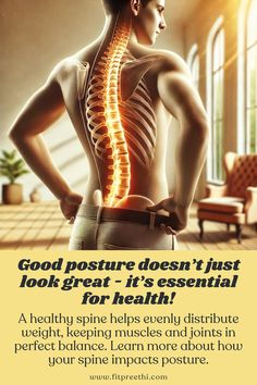 A side profile of a person standing indoors, with a glowing spine highlighted to emphasize the connection between spinal health and good posture. High School Bully, School Bully, Healthy Spine, Age Gracefully, Golden Years, Good Posture, Aging Gracefully, Stay Healthy