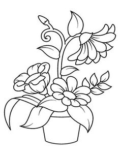 a flower vase with flowers in it coloring pages for kids, free printables