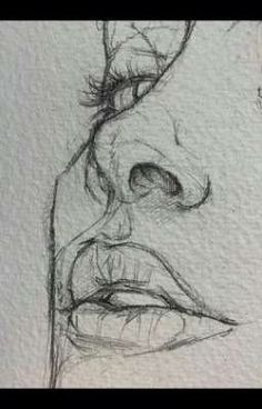 a pencil drawing of a man's face with his nose open and eyes closed