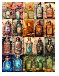 a collage of many different bottles with pictures on them