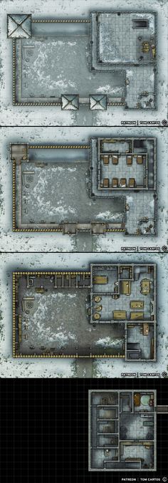 the floor plan for an old, abandoned city in wintertime with snow on the ground